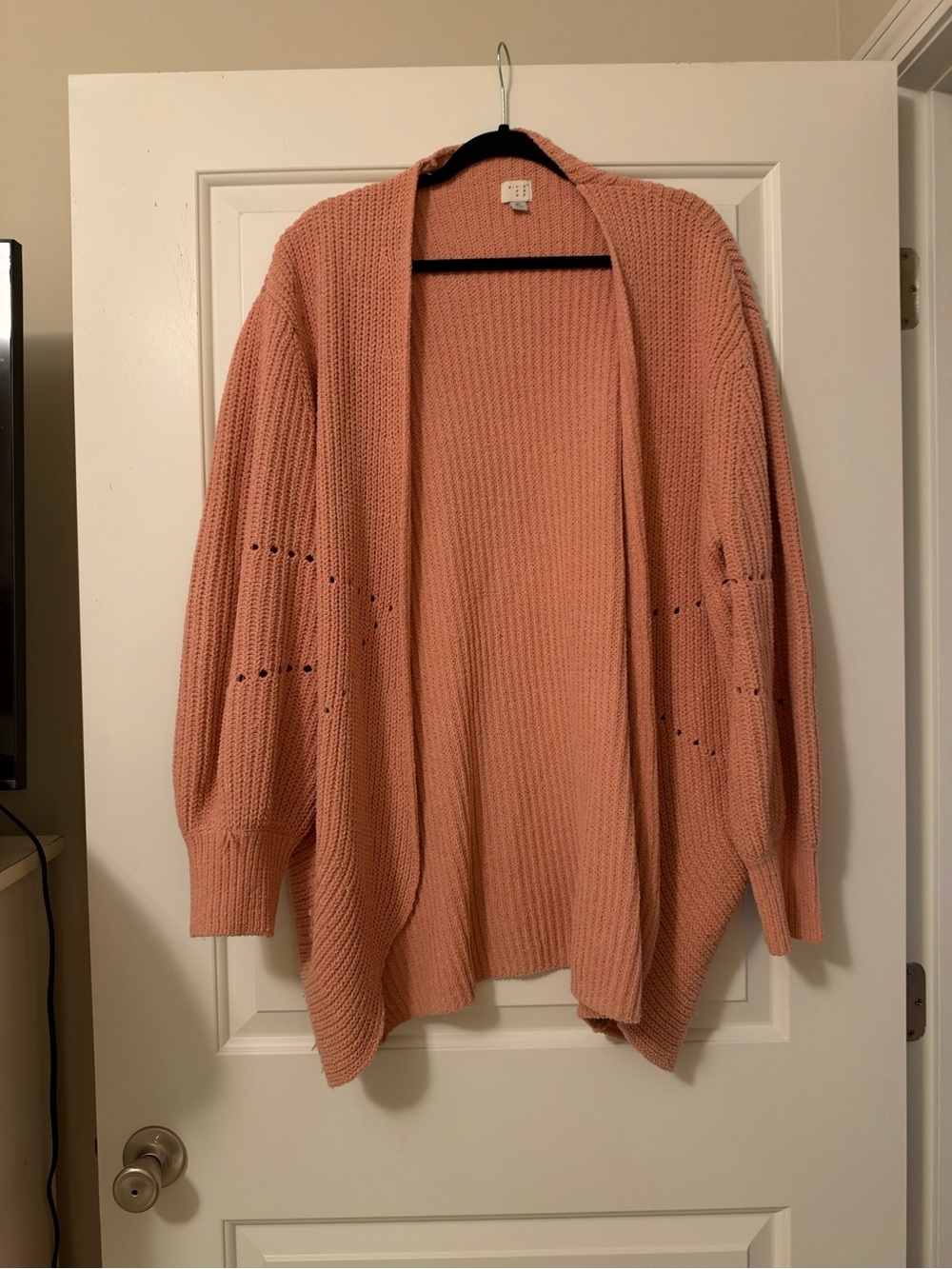 Open-Front Chunky Knit Cardigan Sweater - Pink